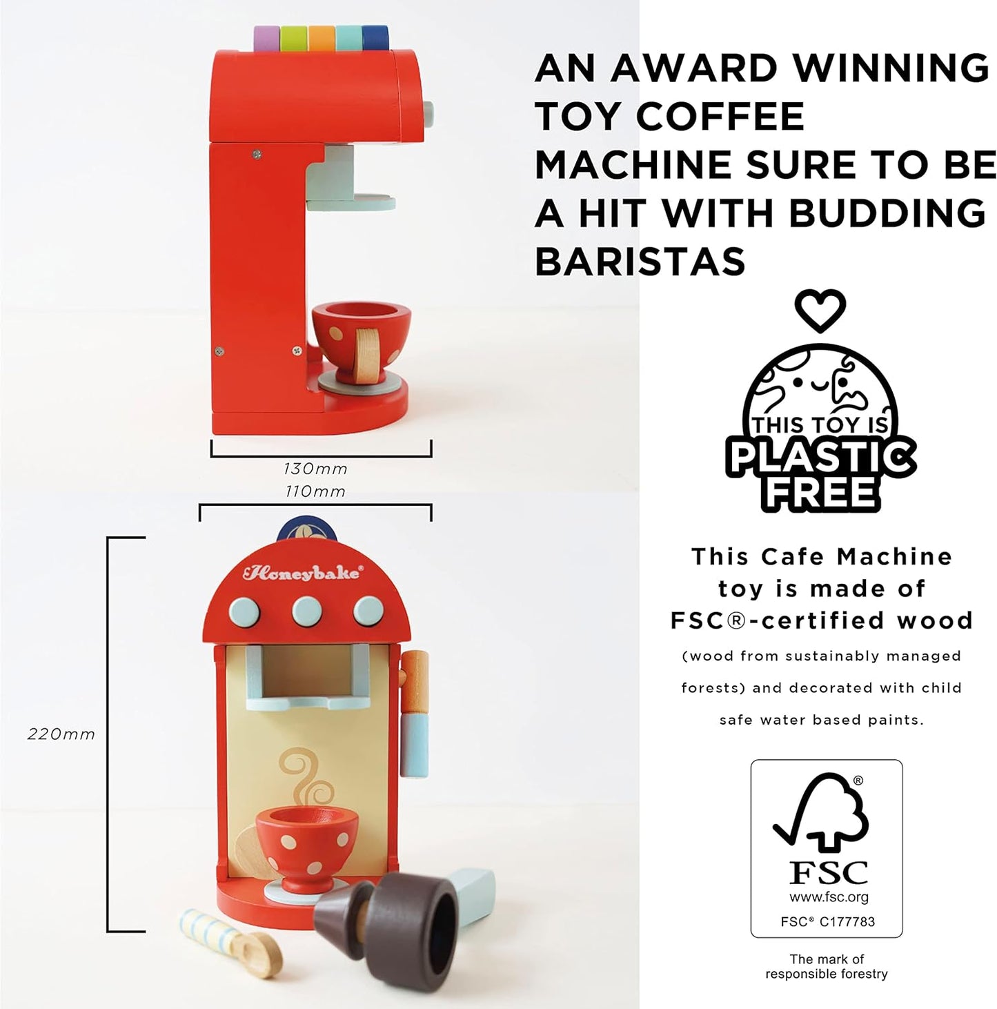 Le Toy Van - Honeybake Wooden Cafe Machine Set Pretend Kitchen Play Toy Set | Kids Role Play Toy Kitchen Accessories