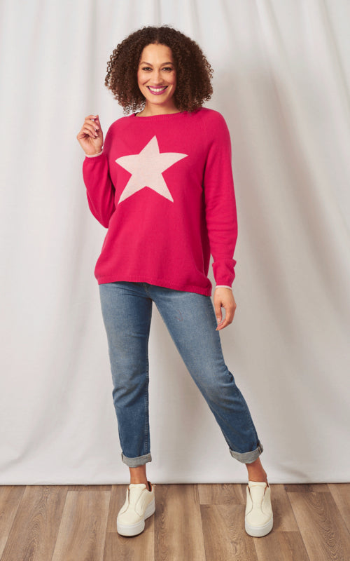 Classic Star Cashmere Jumper, Berry/Baby Pink