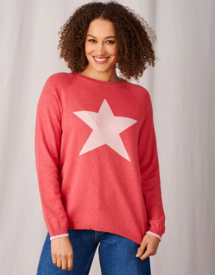 Classic Star Cashmere Jumper, Coral Lurex/Baby Pink
