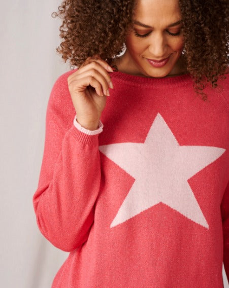 Classic Star Cashmere Jumper, Coral Lurex/Baby Pink