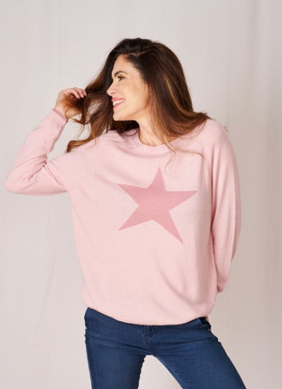 Classic Star Cashmere Jumper, Baby Pink/Pink Lurex