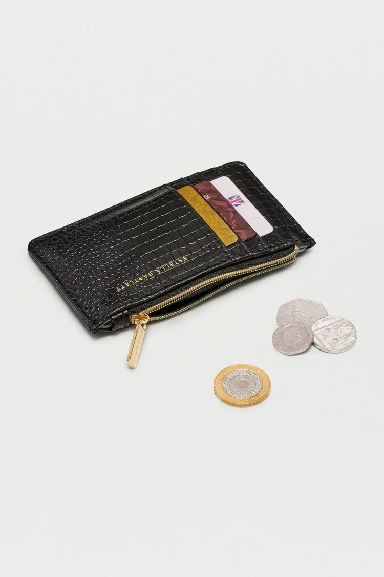 Rectangle Card Purse Black Croc Embossed