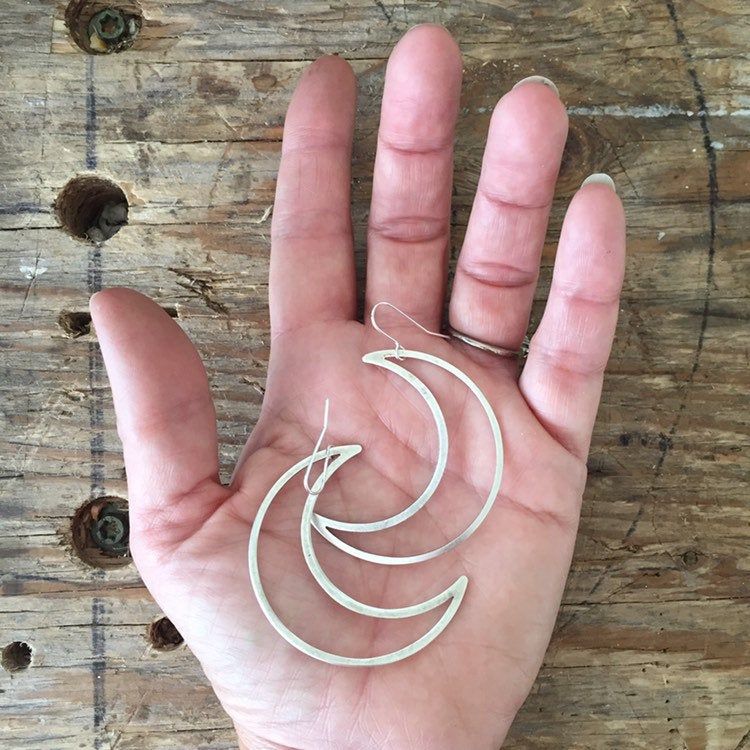 Silver Tone Big Mamma Moon Hoops