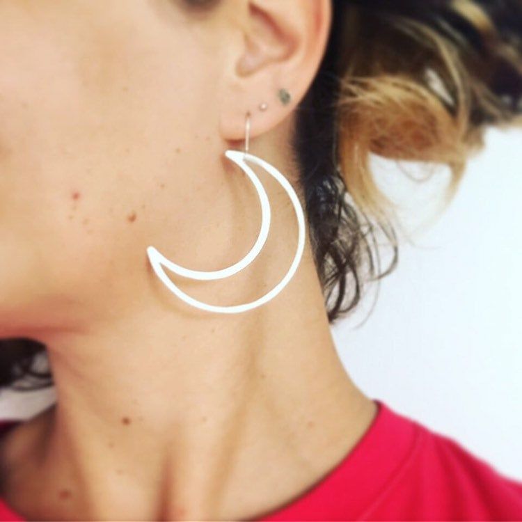 Silver Tone Big Mamma Moon Hoops