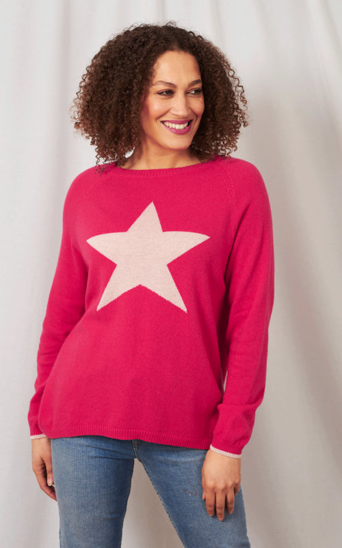 Classic Star Cashmere Jumper, Berry/Baby Pink