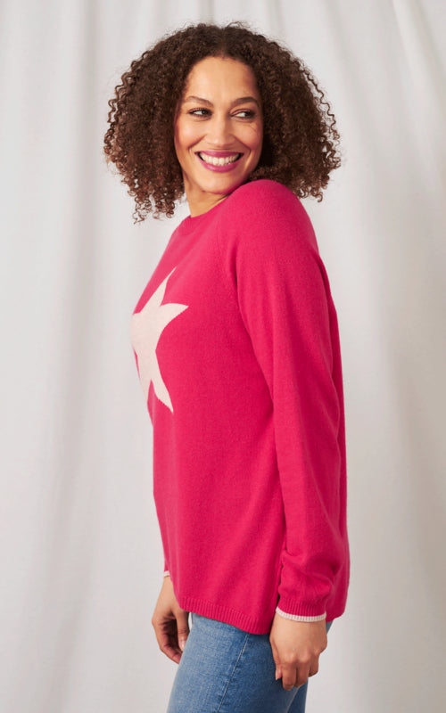 Pink sweater with white stars clearance