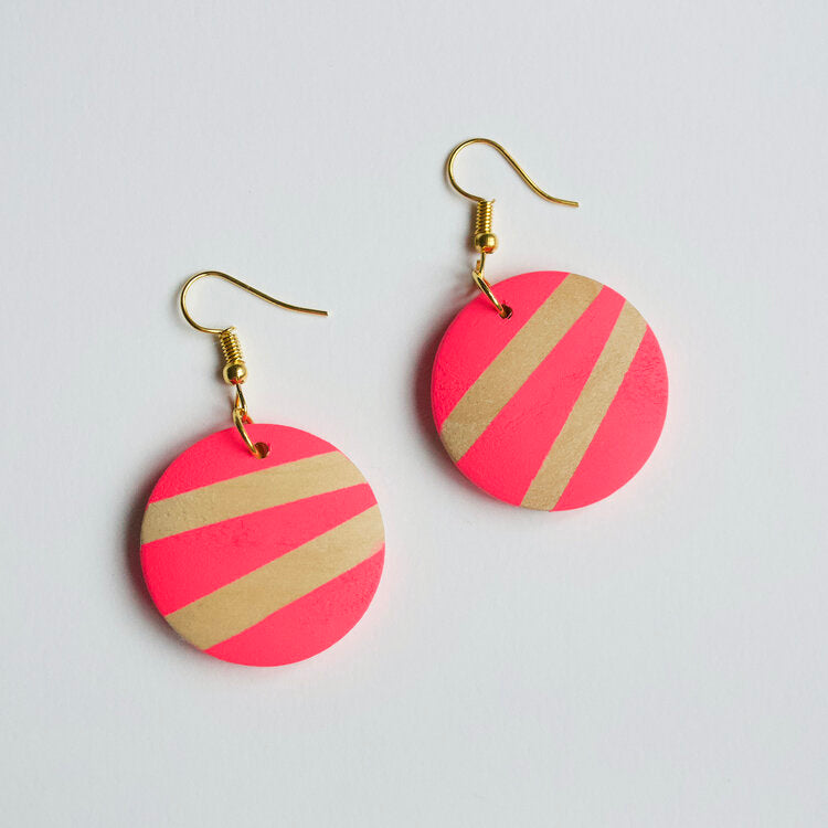 Neon Pink Stripe Earrings