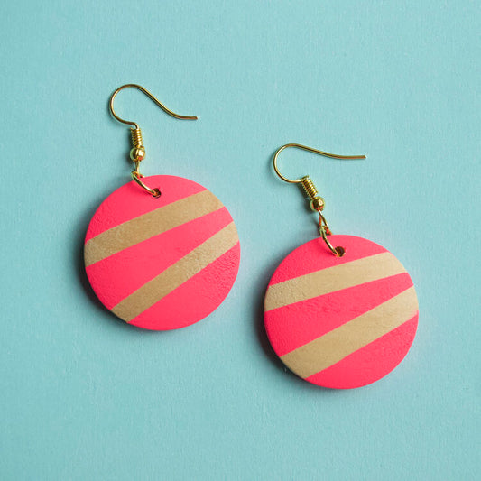 Neon Pink Stripe Earrings