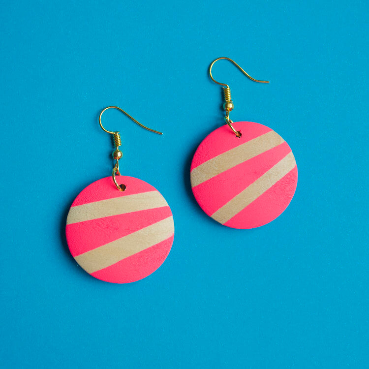 Neon Pink Stripe Earrings