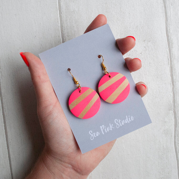 Neon Pink Stripe Earrings