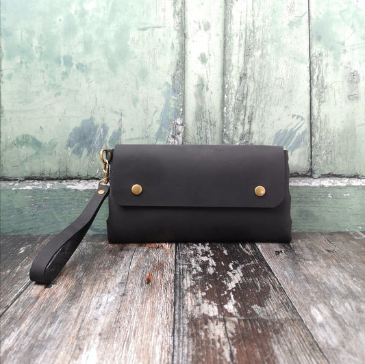 Wild Origin Leather Wristlet Bag-BLACK