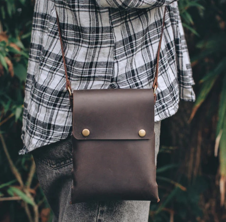 Brown Leather Mini Crossbody Bag-Brown