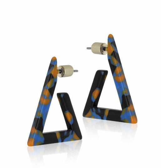 Big Metal Daria Resin Triangle Earrings-black/blue/orange