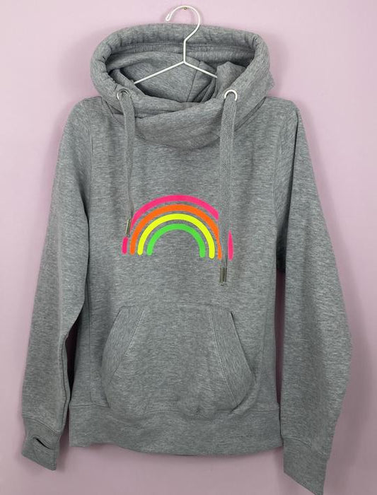 Multi neon rainbow cowl hoodie Grey